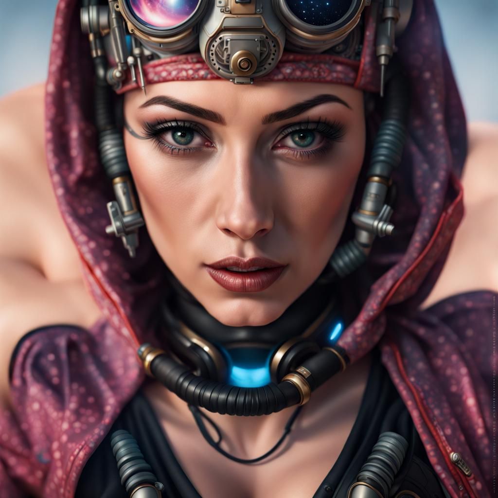 hyper realistic close portrait of Cyberpunk Arabic Space tra...
