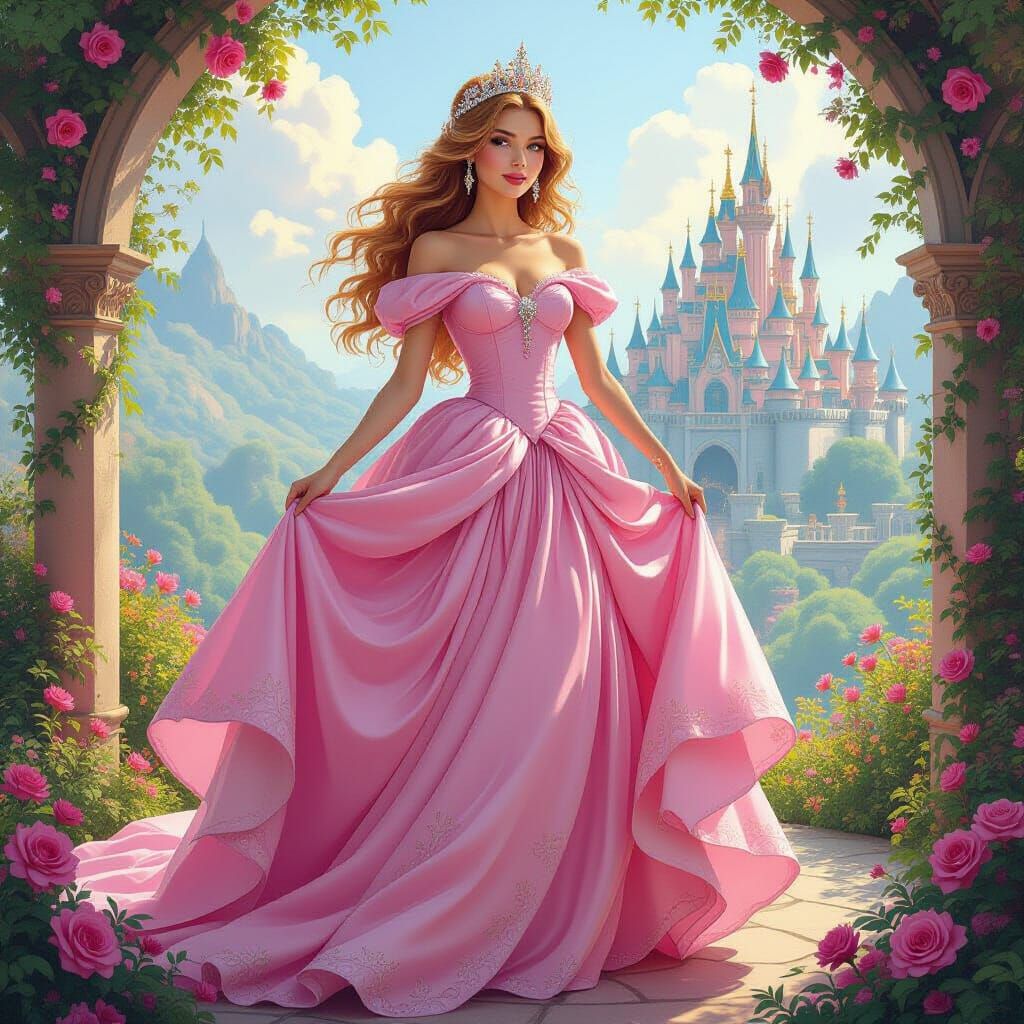 Pink Princess in Magical Kingdom, Art Nouveau Style