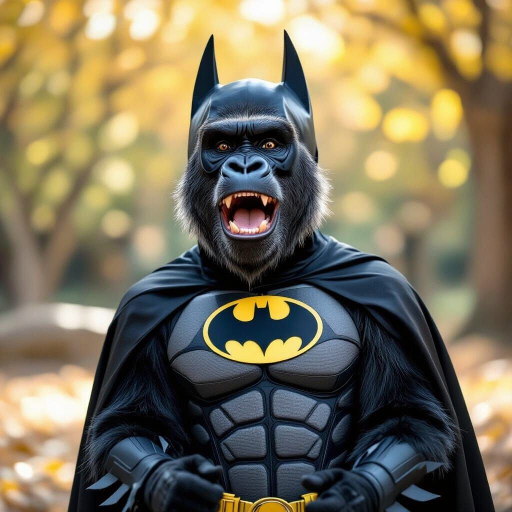 Gorilla in Batman Costume Celebrates Halloween