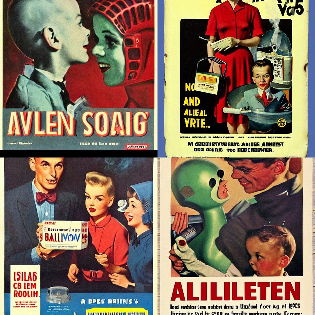Retro Alien Breeding Program Advertisement in Rockwell Style