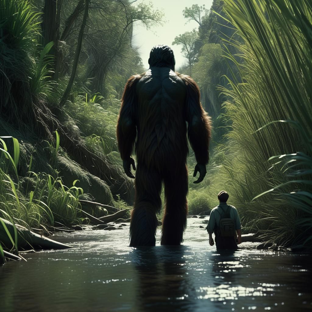 Cinematic Jungle Scene with Sasquatch and Lincoln