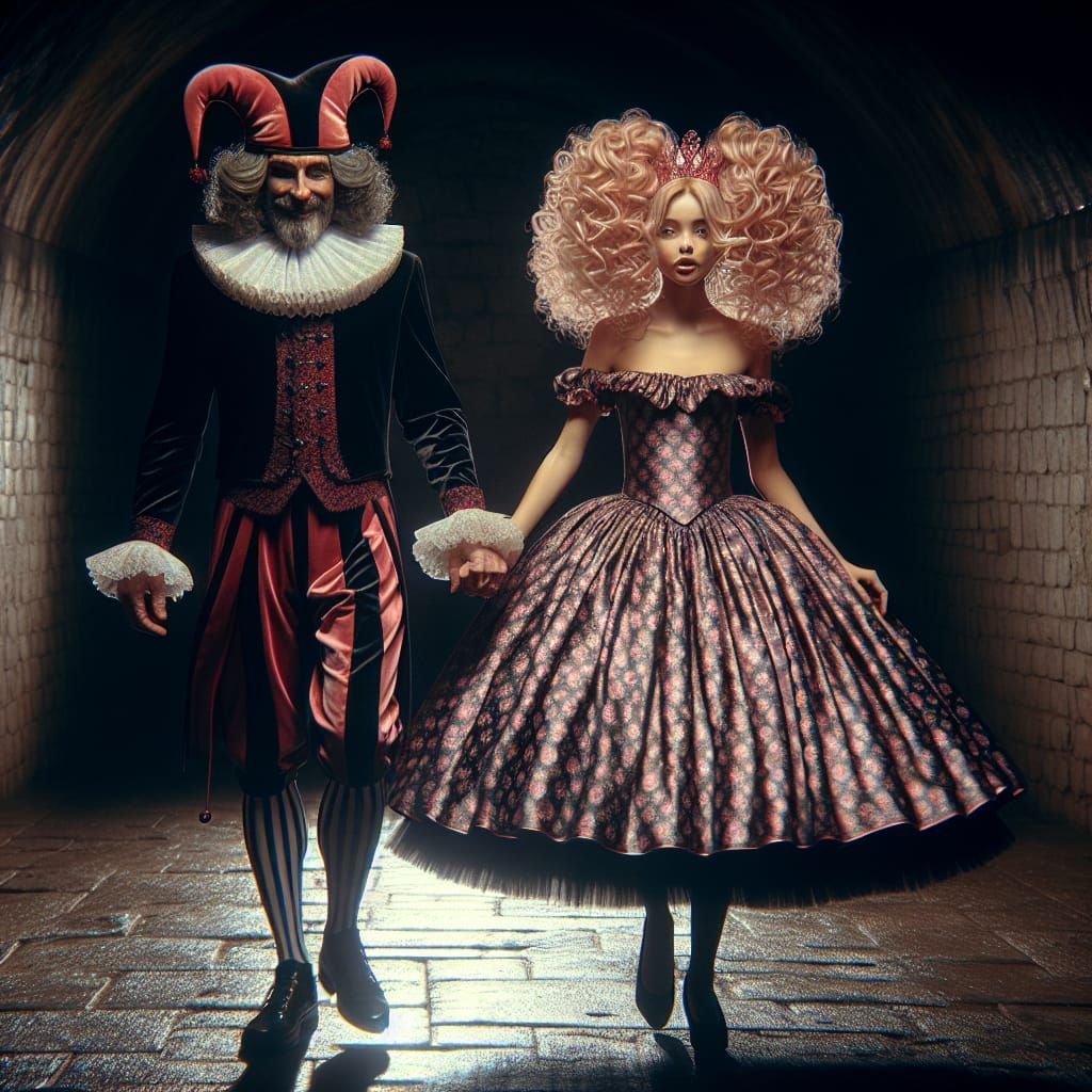 Jester Leads Princess Through Sinister Dungeon