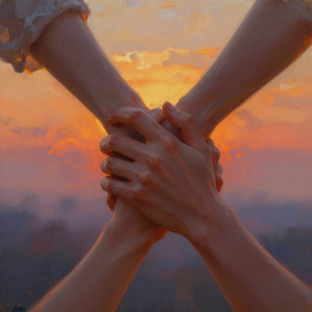 Intertwined Hands in Sunset Glow