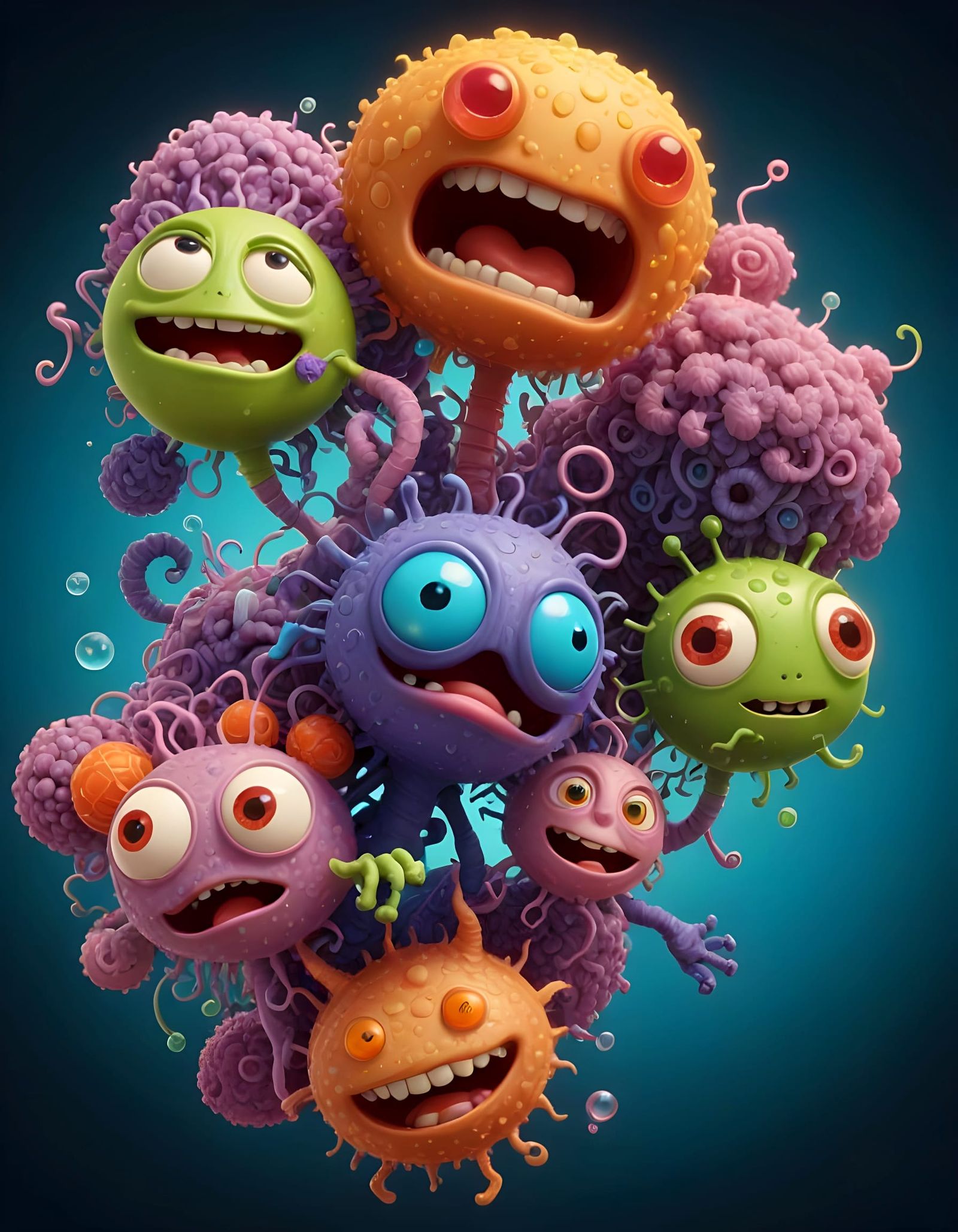 Cute Bacteria Characters Dancing in Cartoon Style
