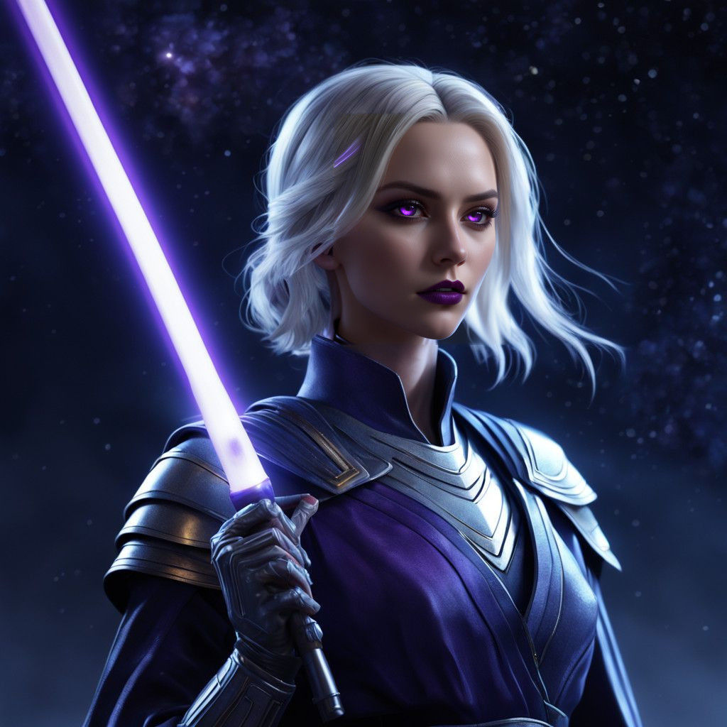 Epic Cyberpunk Jedi Warrior with Violet Lightsaber