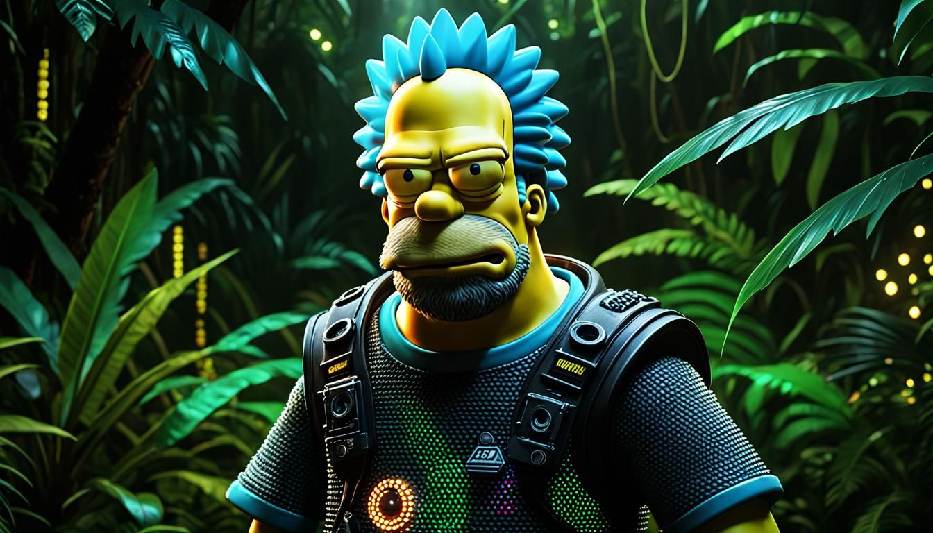 Dark Jungle Homer Simpson in Nuclearpunk Style