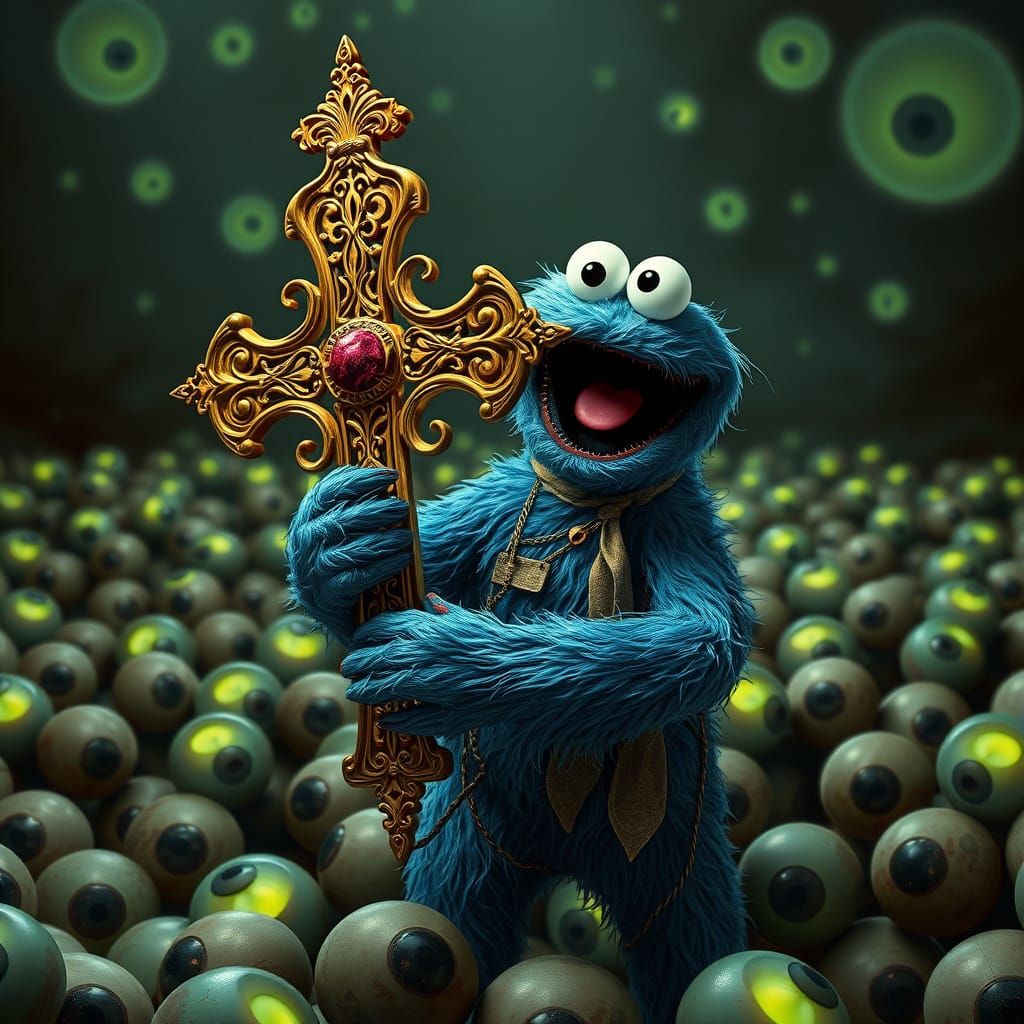 Demonic Cookie Monster in Gothic Biomechanical Style
