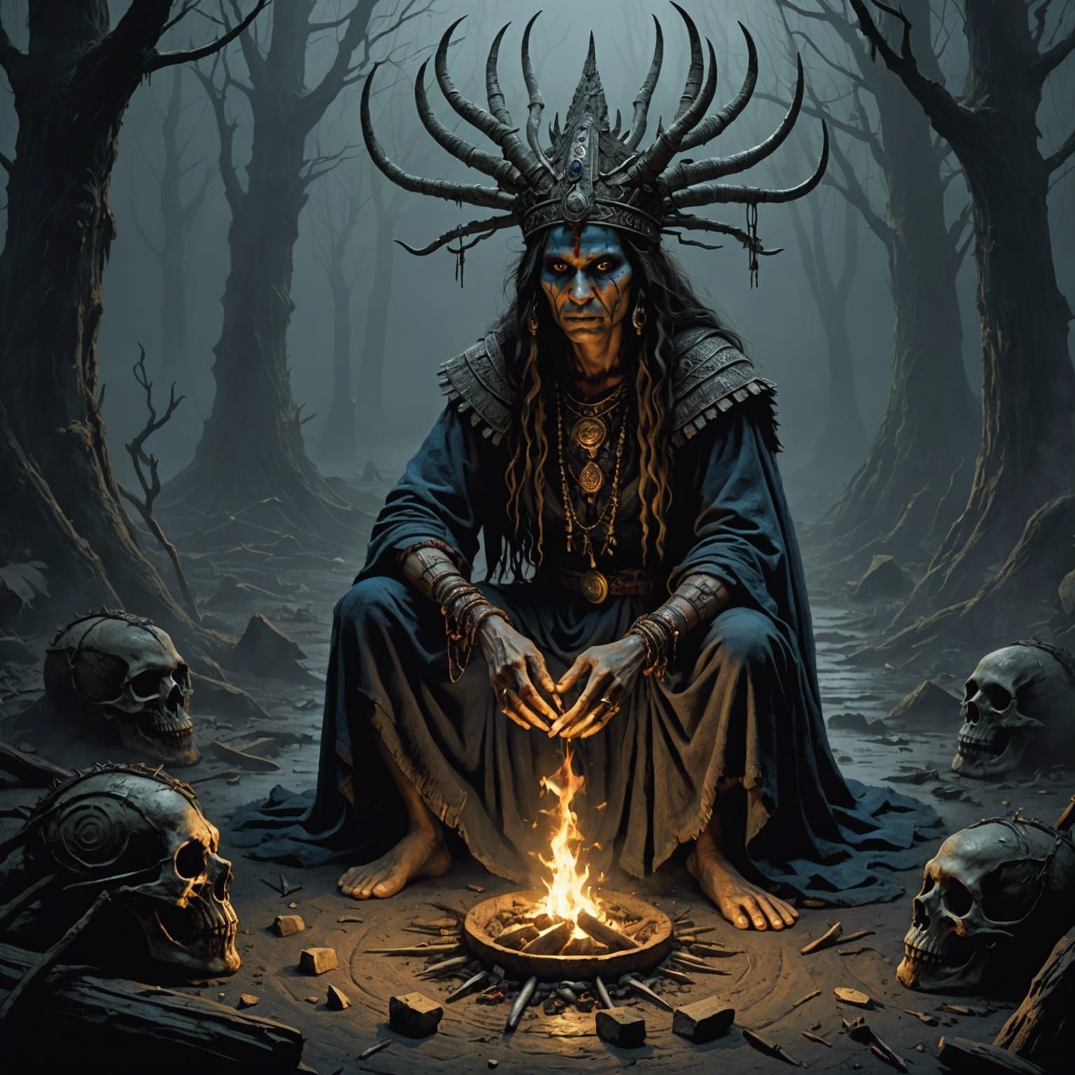 Shaman Ritual in Dark Gothic Horror Style