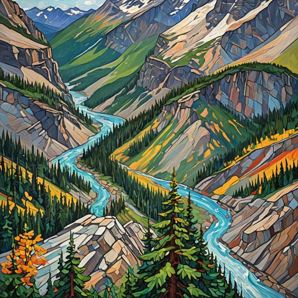 Banff and Glacier Parks Border: Expressionist Oil Painting