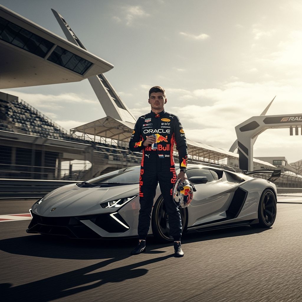 Verstappen with Red Bull and Lamborghini, Cinematic Style