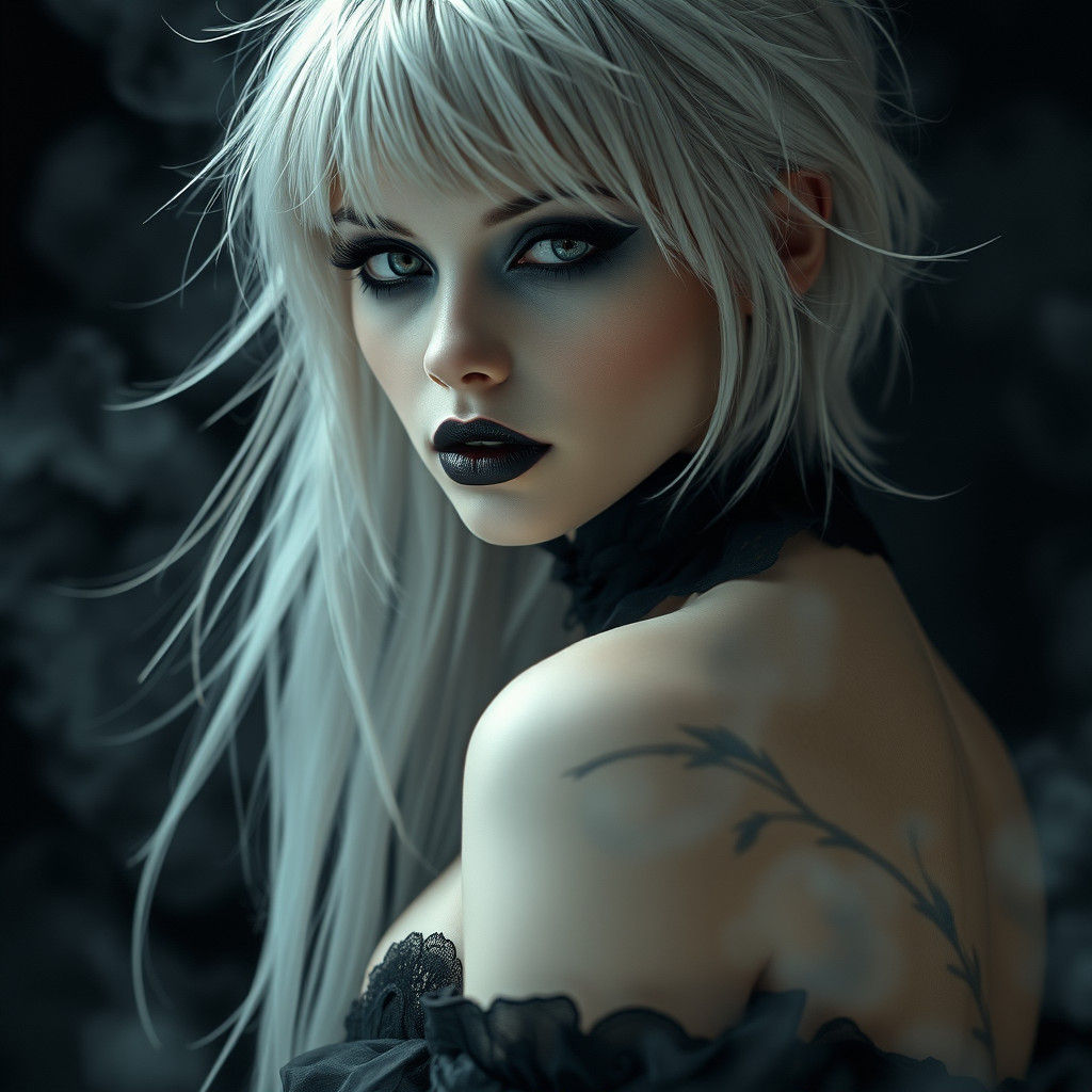 Ethereal Trad Goth Woman in Dreamlike Ambiance