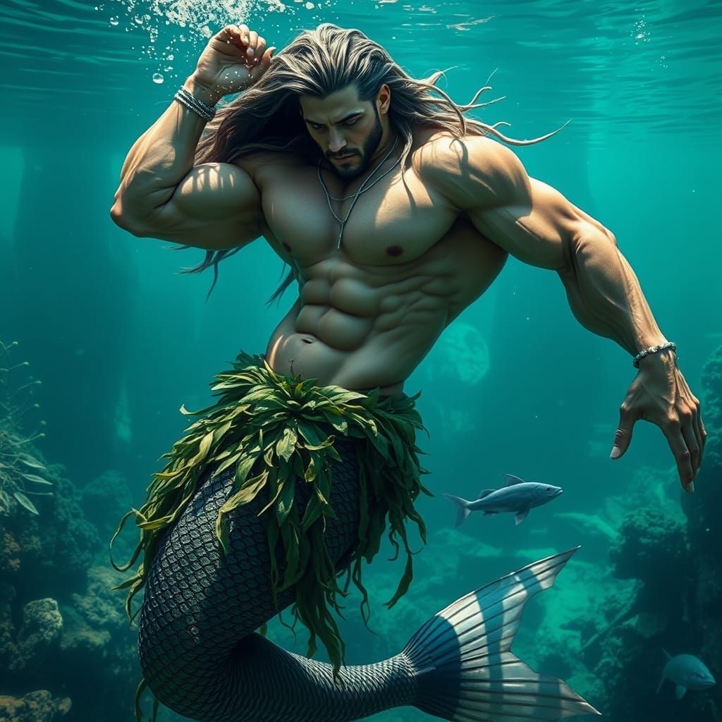 Muscular Merman in Underwater Biomechanical Style