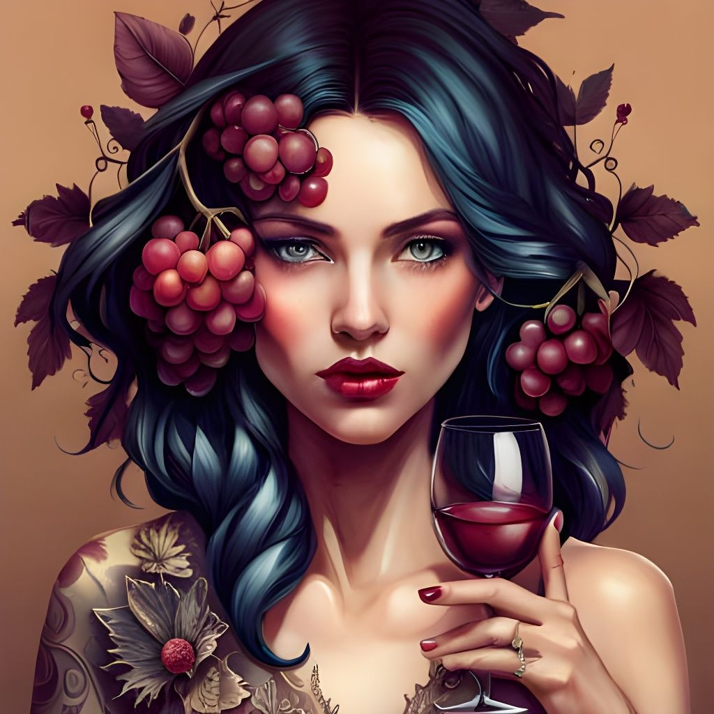Woman with Grapes in Fantasycore Style