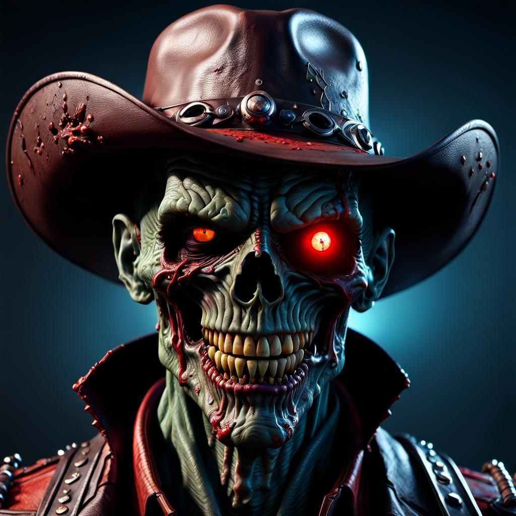 Hyperrealistic Zombie Cowboy Portrait in Digital Art
