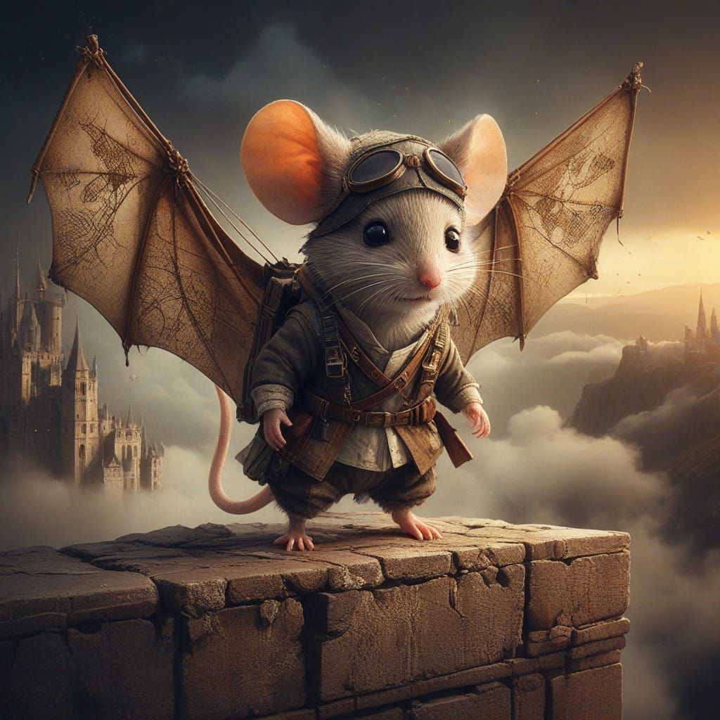 Mouse Pilot on Castle Wall in Fine Art Style