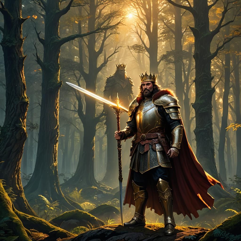 Heroic King at Mystical Forest Edge in Fantasy Style