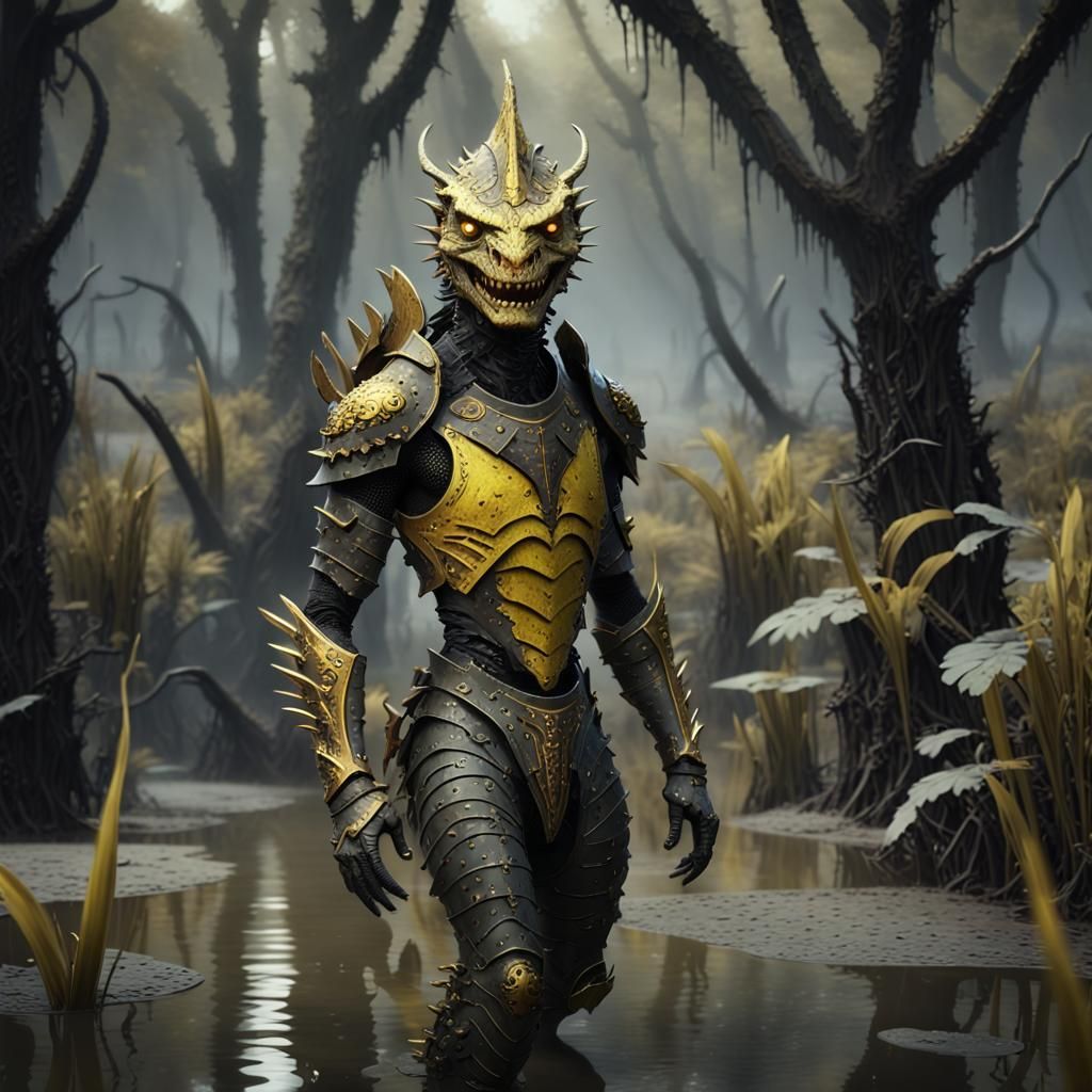 Muscular Lizard Man in Swamp: Fantasy Concept Art