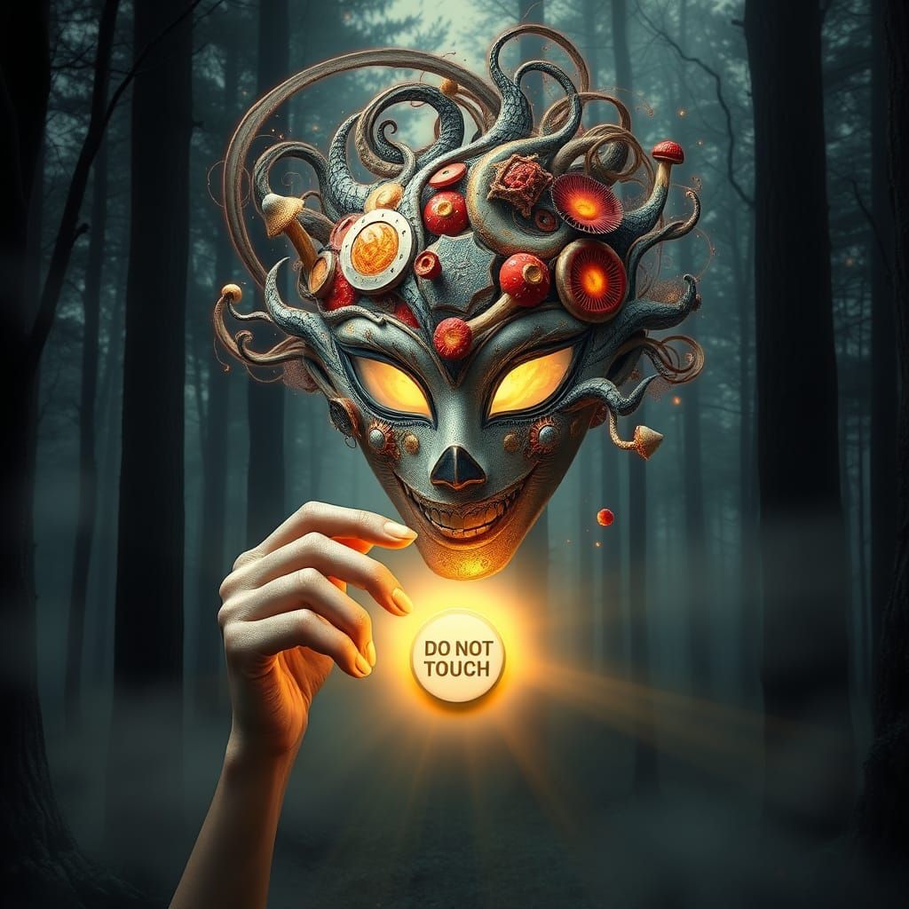 Mystical Bio-Art Button in Cosmic Forest