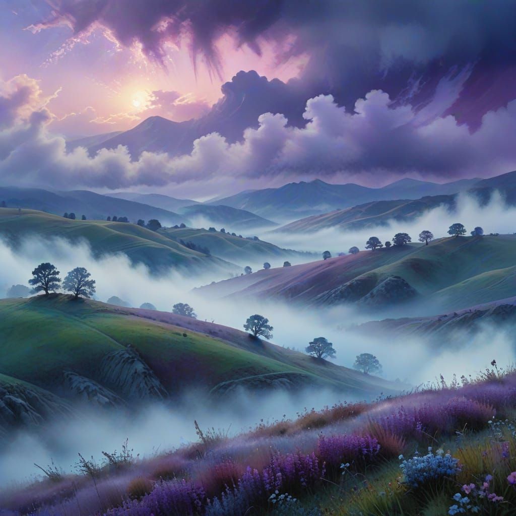 Dreamy Whimsical Landscape in Soft Watercolor