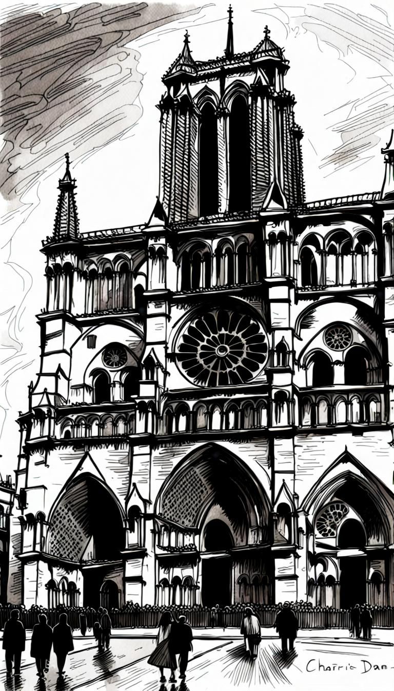 Notre Dame Cathedral in Pencil Style