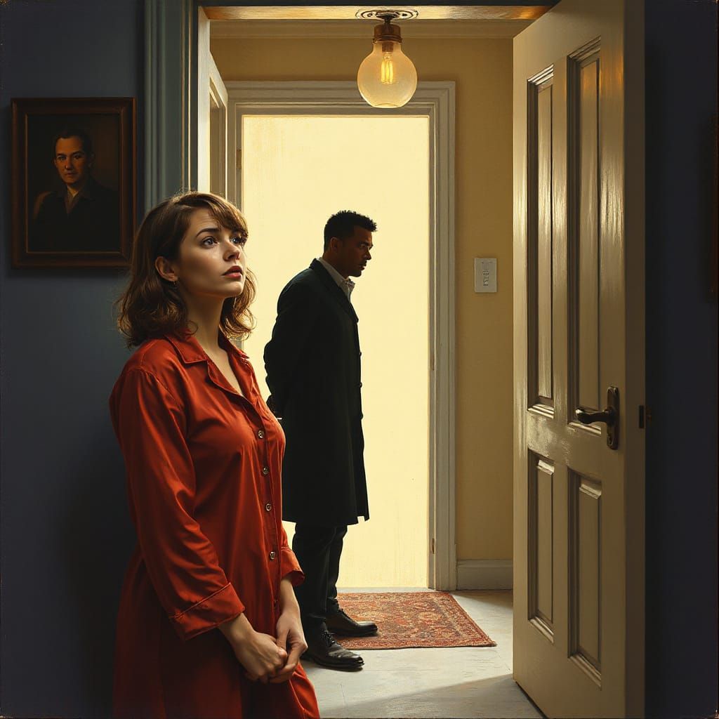 Tense Encounter in Gouache Painting Style