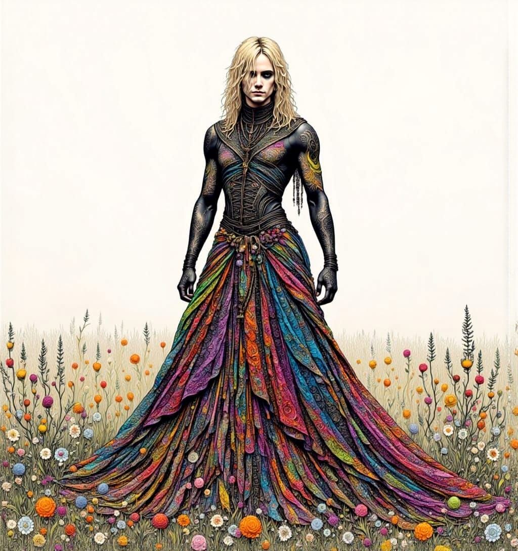 Gothic Punk Man in Rainbow Dress