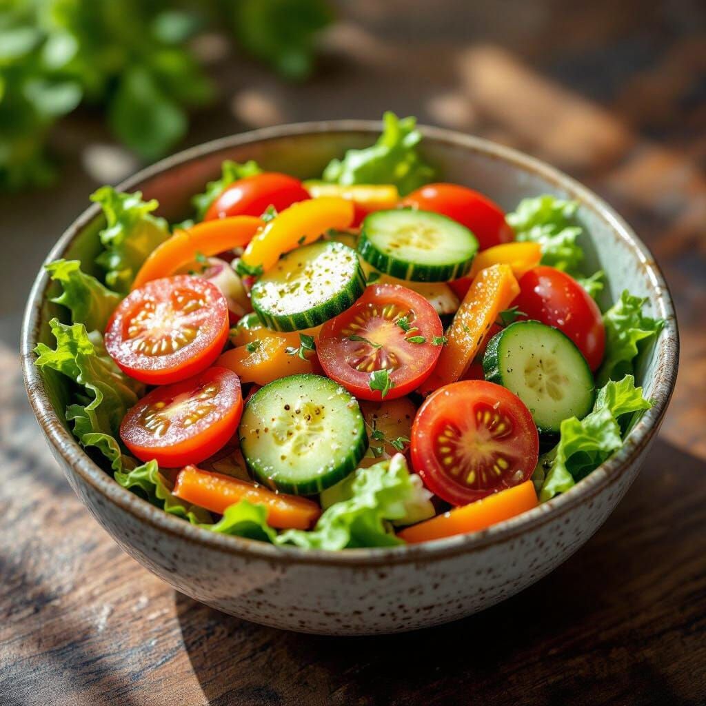 Vibrant Vegetable Salad in Rustic Bowl