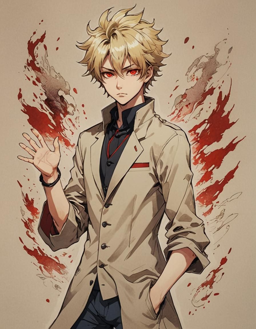 Boy with Wild Hair in Anime Style