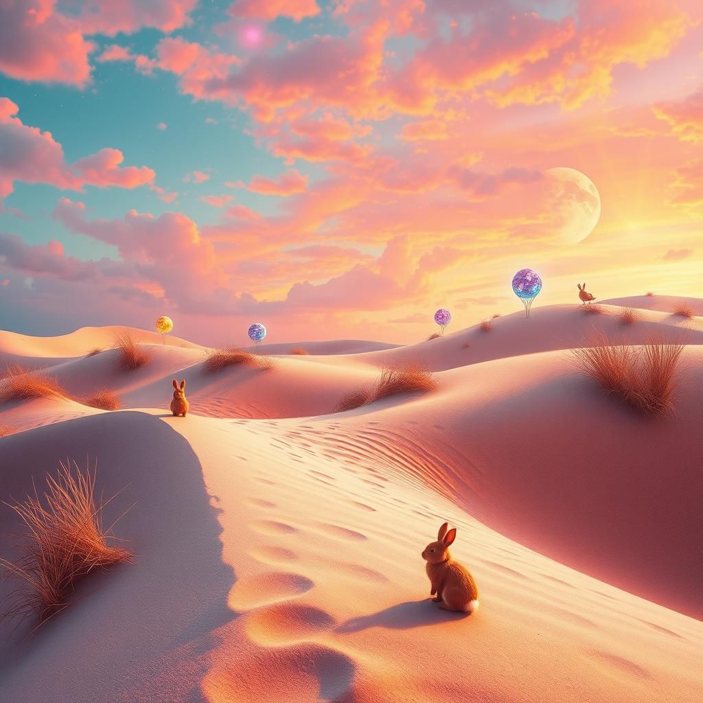 Surreal Sand Dunes with Whimsical Creatures