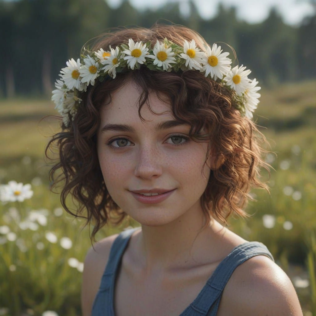 Cheeky Fantasy Princess with Brown Eyes and Daisy Crown