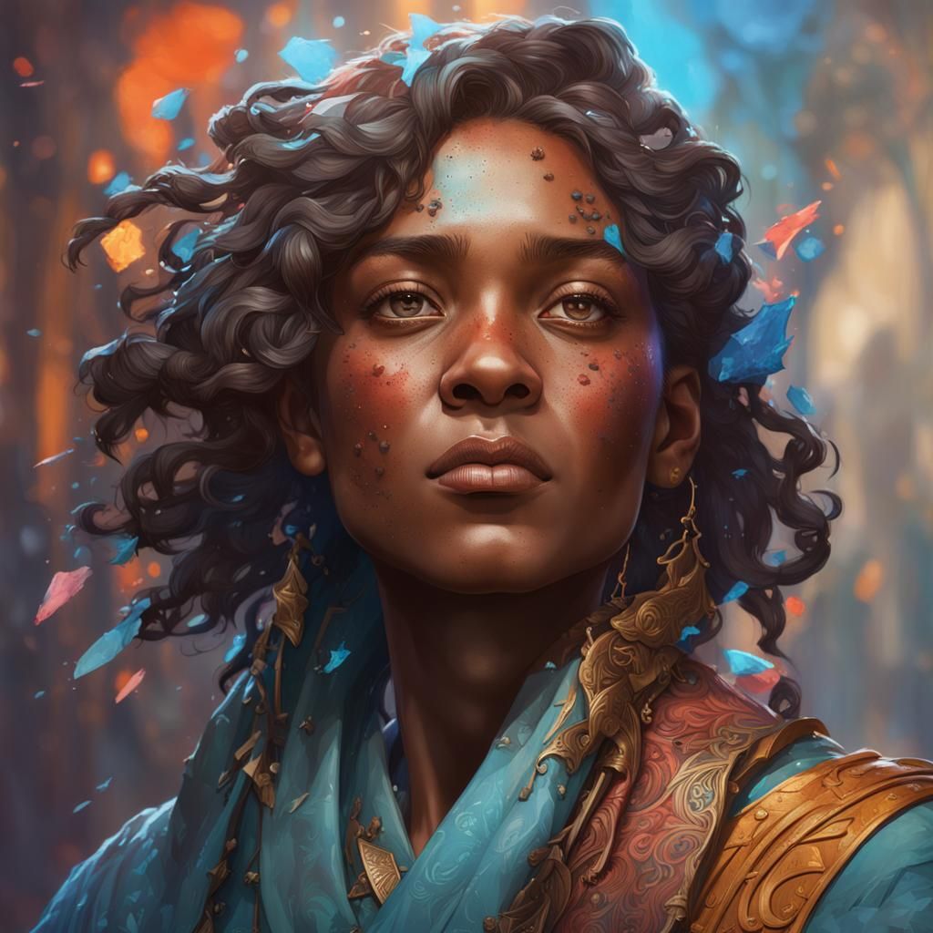 Detailed Portrait with Dynamic Lighting and Triadic Colors