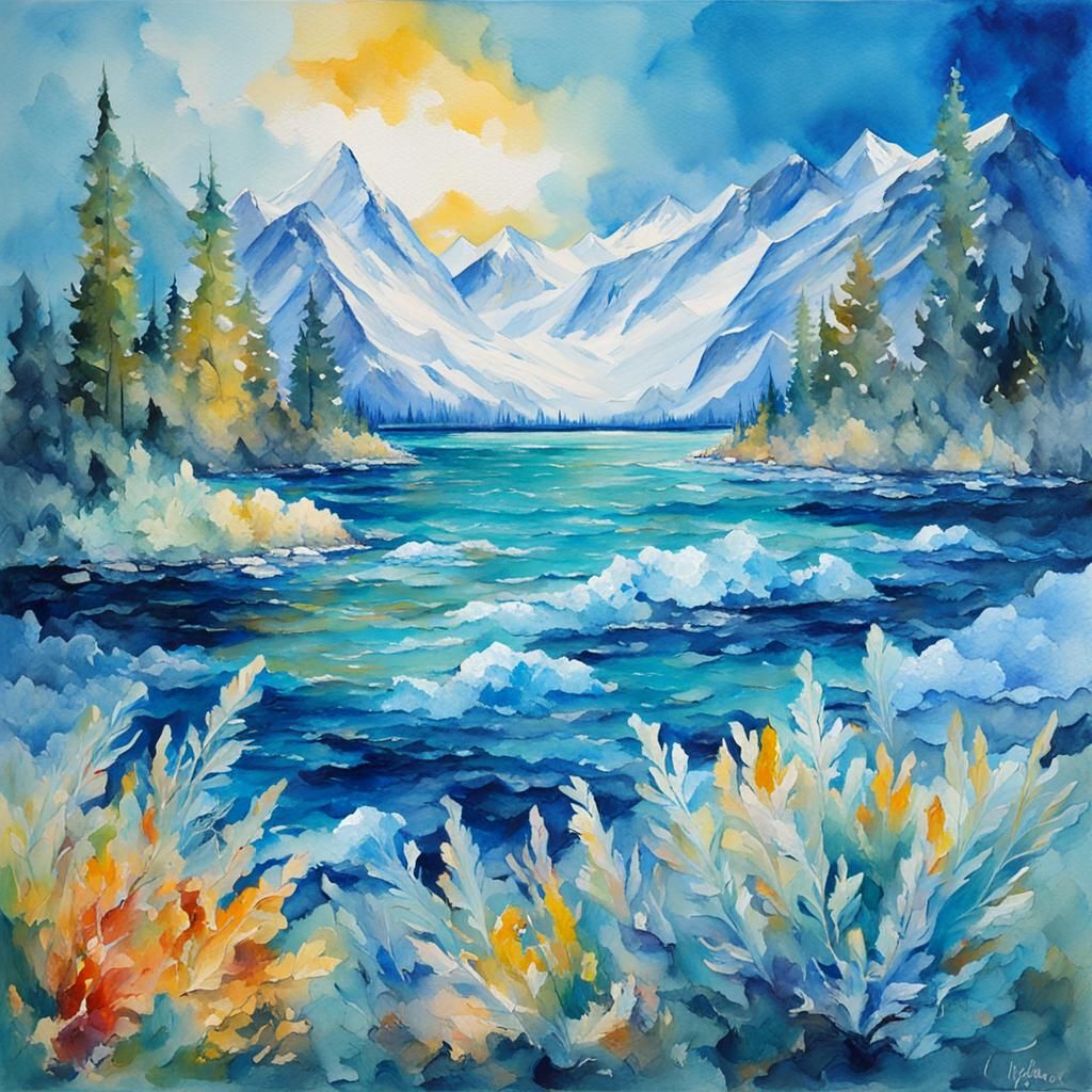 Crystal Blue Gouache Impressionist Masterpiece