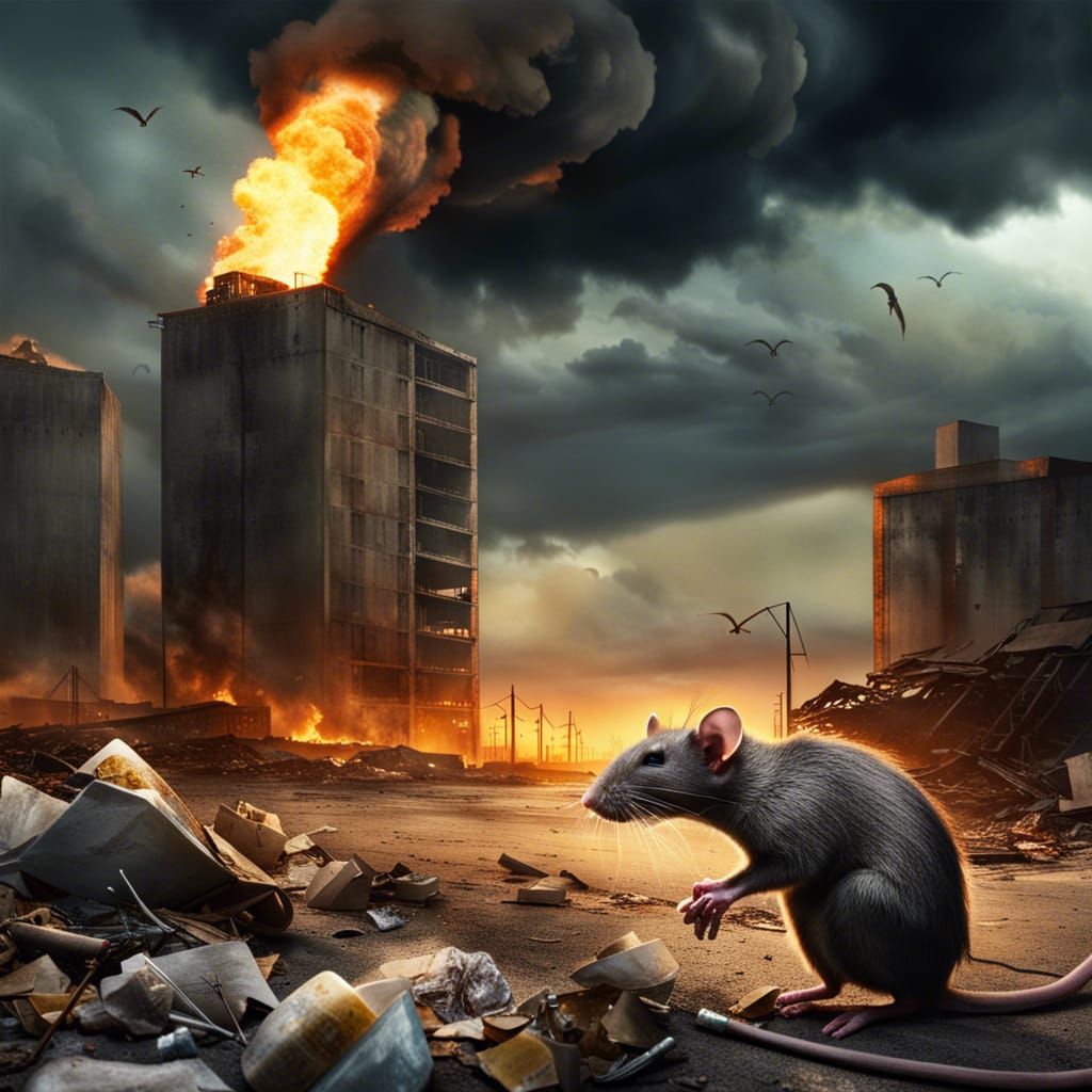 Post-Nuclear Cityscape: Rat in Apocalyptic World