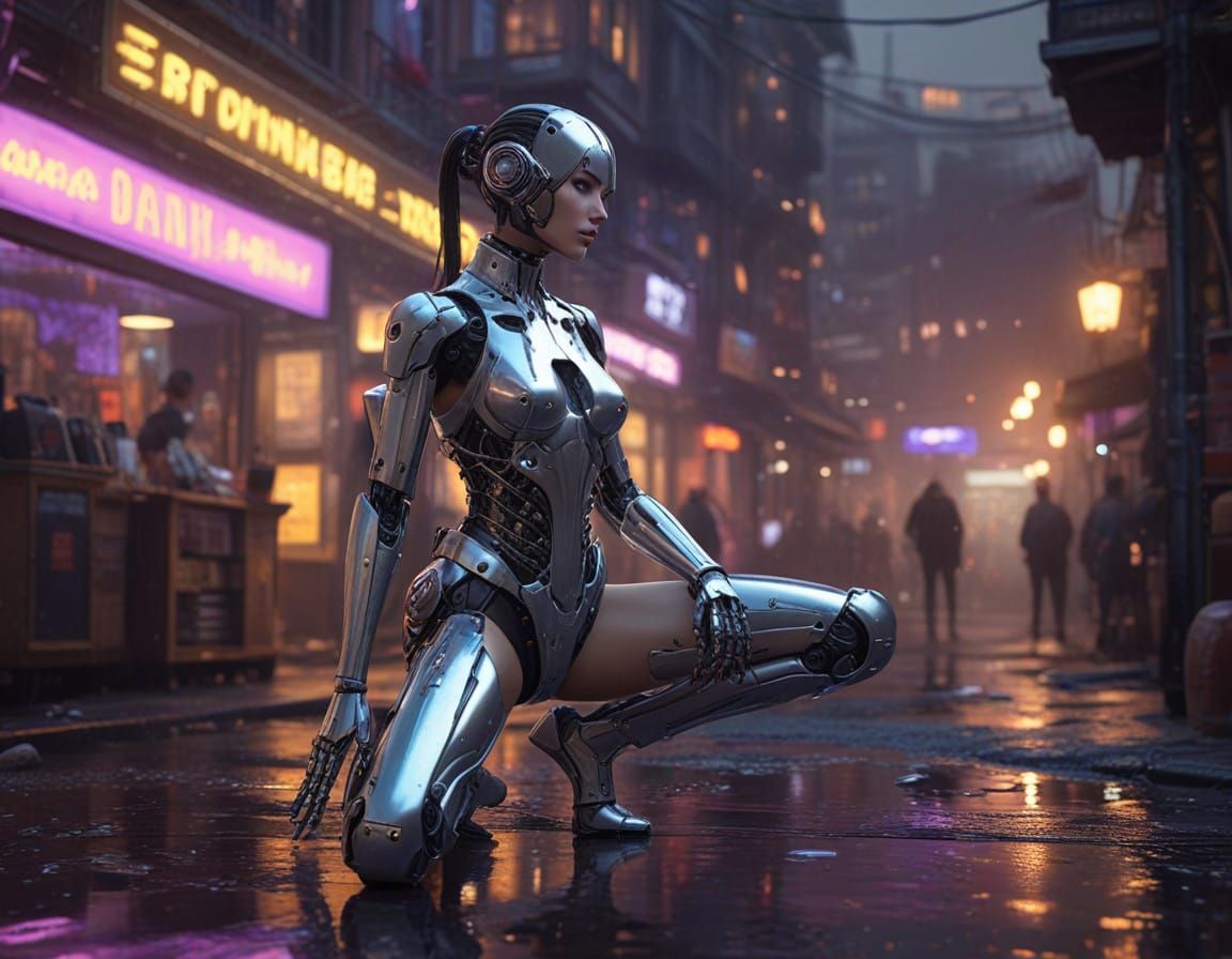This image features a highly detailed and futuristic female-...
