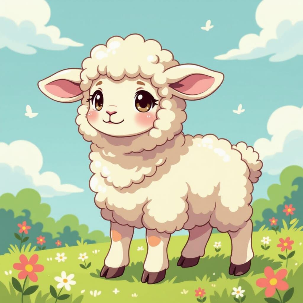 Anxious Lamb in Vibrant Anime Style
