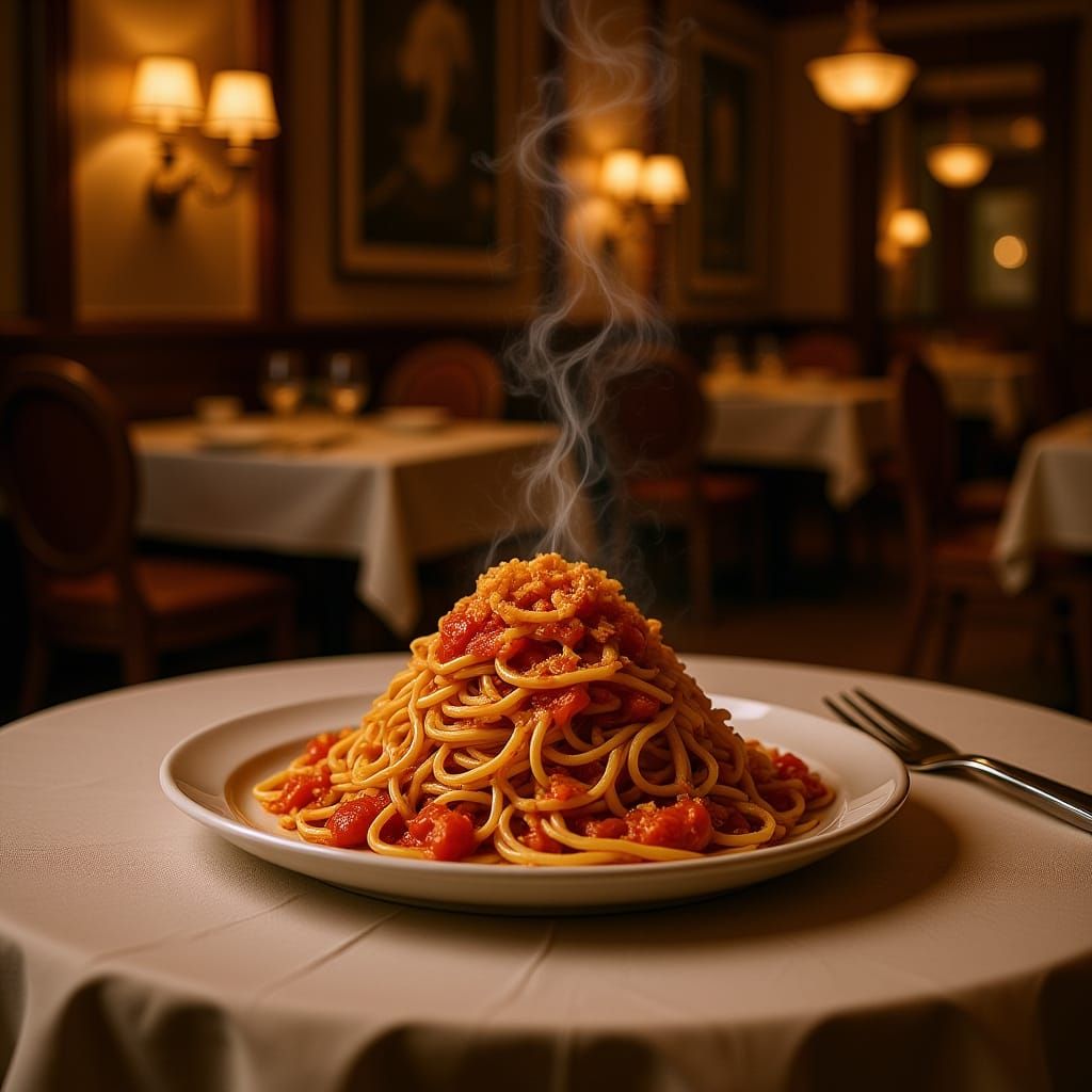 Pomodoro Pasta in Warm Italian Restaurant Lighting