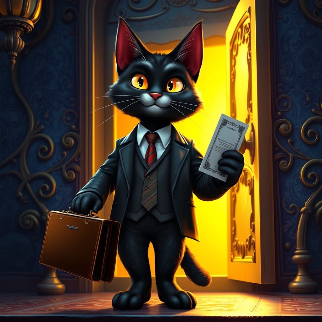 Charismatic Black Cat Salesperson in Luxurious Setting