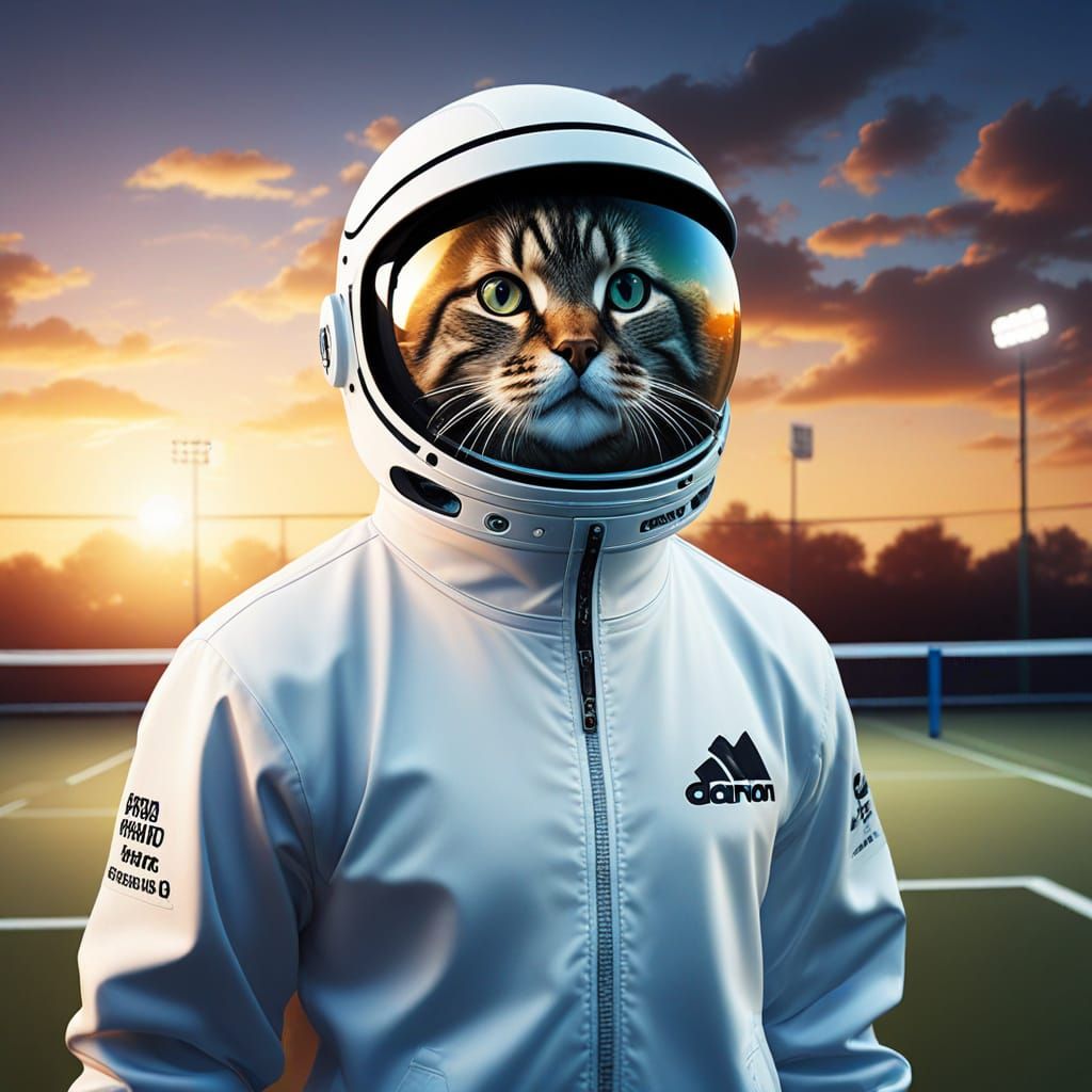 Surreal Tennis Match with Animals in Oil Painting Style