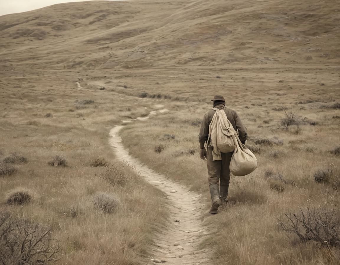 Man with Sack Walking Wilderness Trail, 19th Century