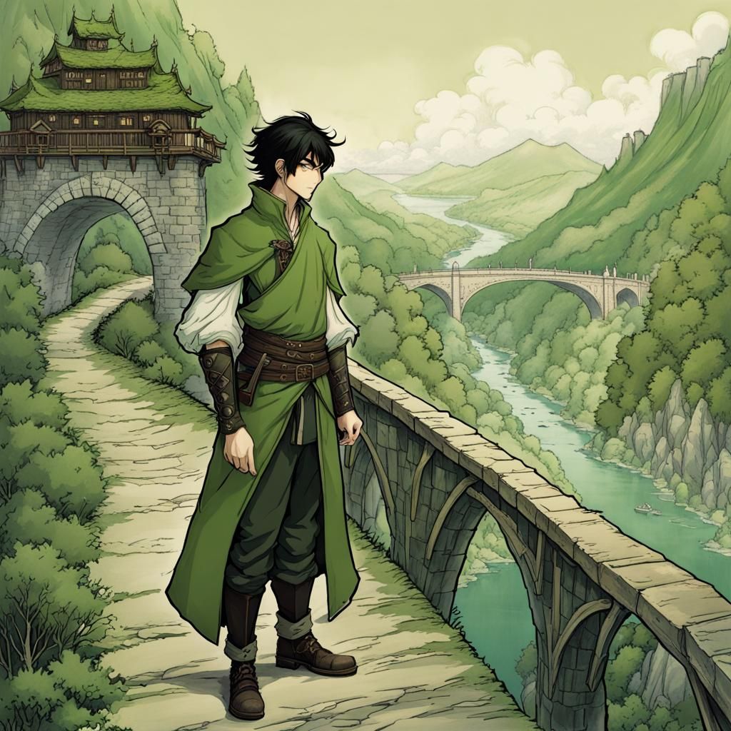 Stylized Traveler Illustration in Arthur Rackham Style