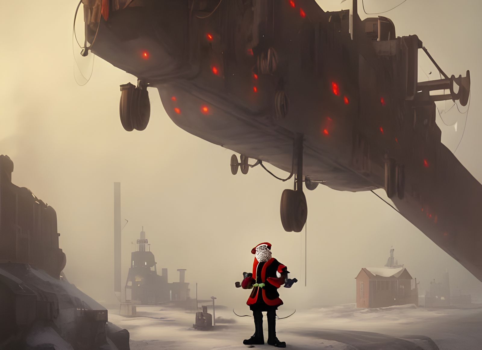 Dieselpunk Santa Claus and Sleigh at North Pole