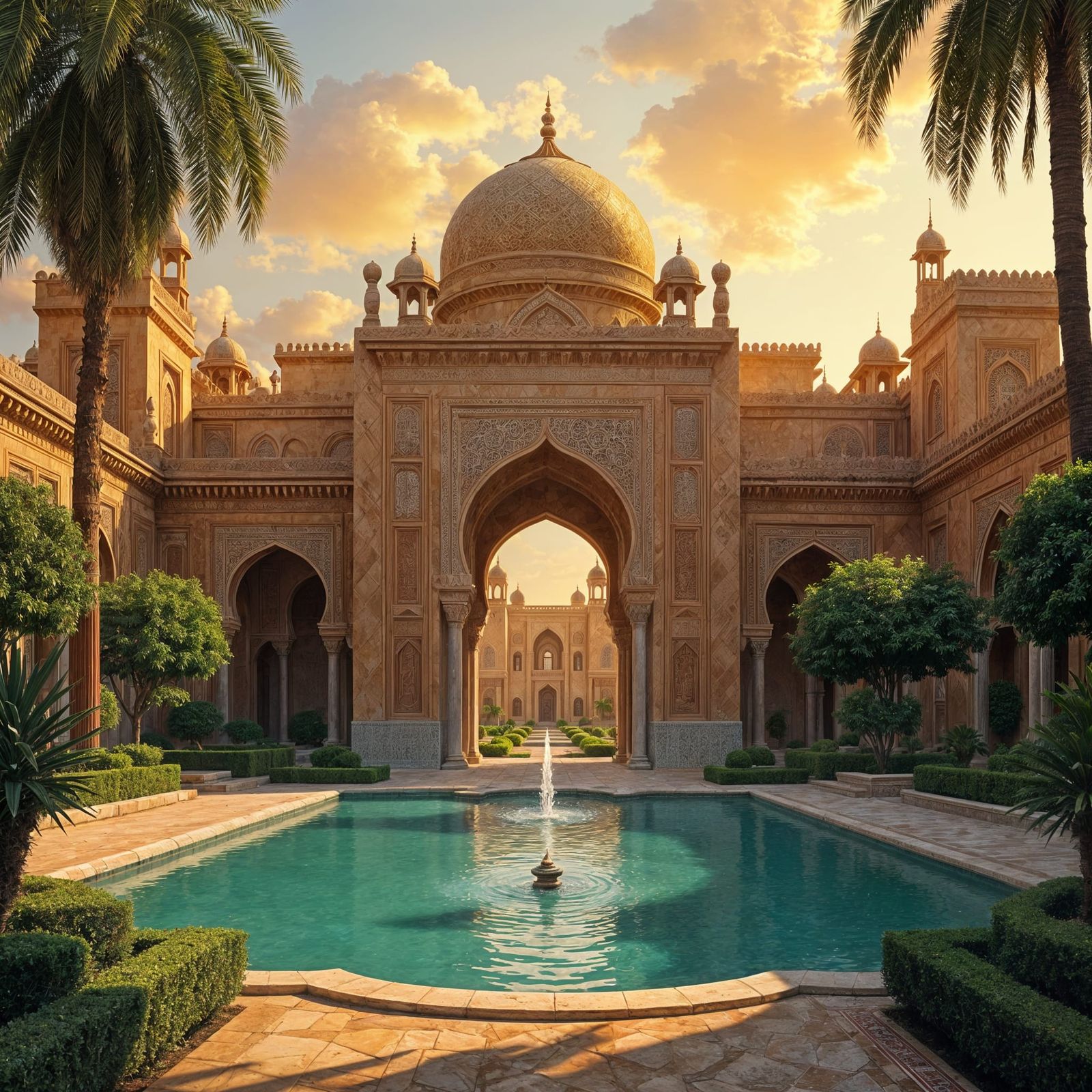 Moorish Palace Radiates Opulence Under Sunset