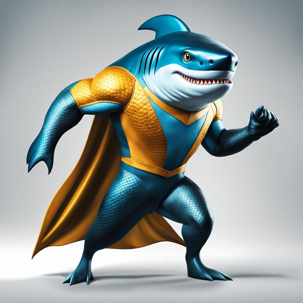 Realistic Shark Superhero in Action