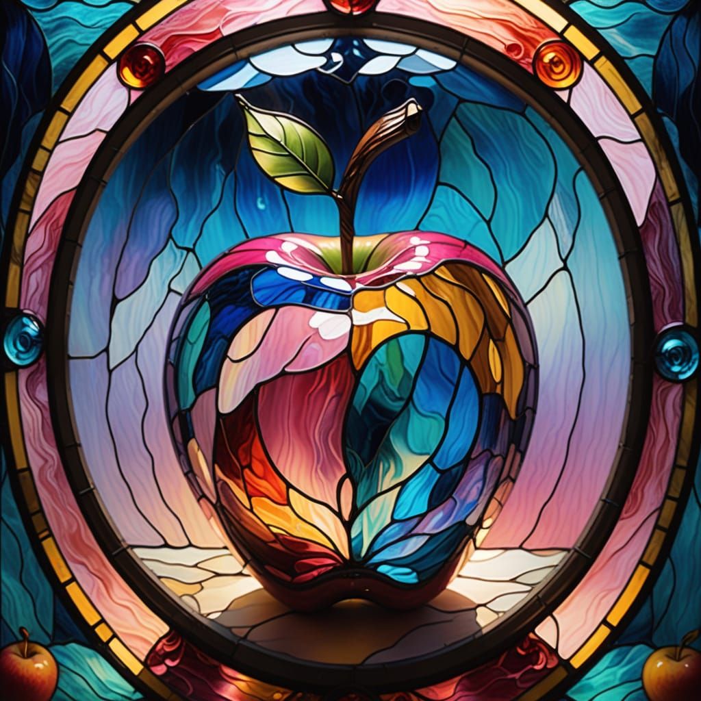 Iridescent Glass Apple in Surrealist Style