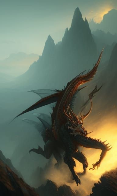 Dragon Rider on Mountain: Dark Fantasy Concept Art