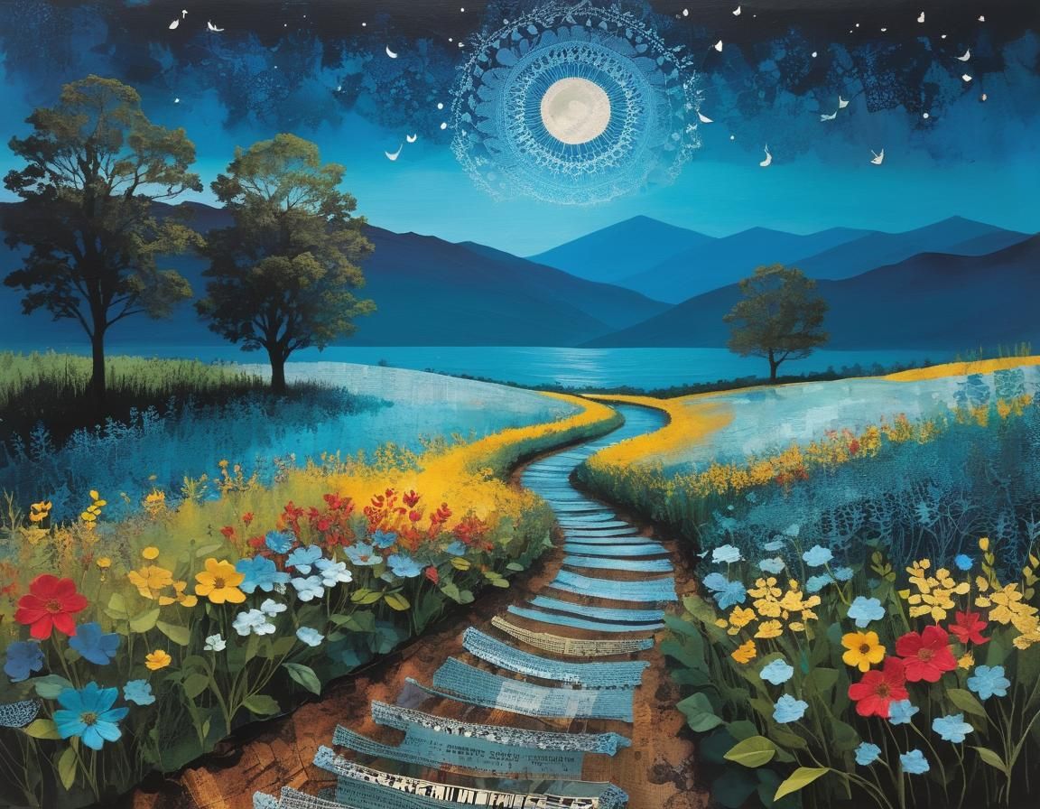 Whimsical Collage Masterpiece with Artful Lace and Vintage T...