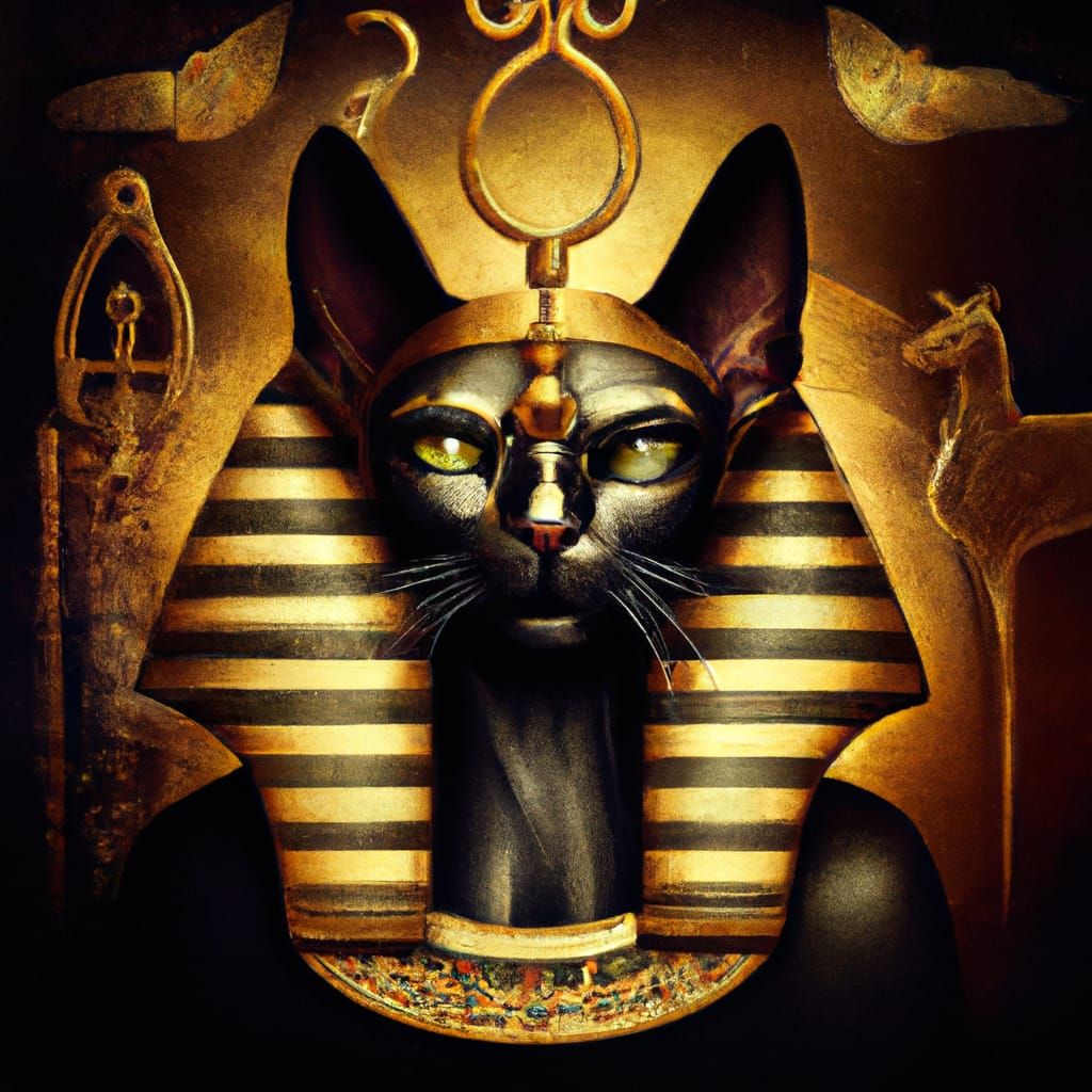 Egyptian Goddess Bast: Black Cat, Gold Pyramid