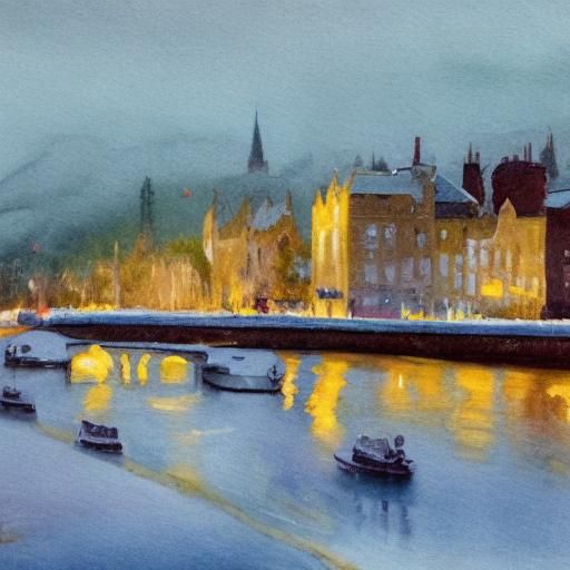 Inverness Winter Landscape: Neo-Impressionist Gouache Painti...