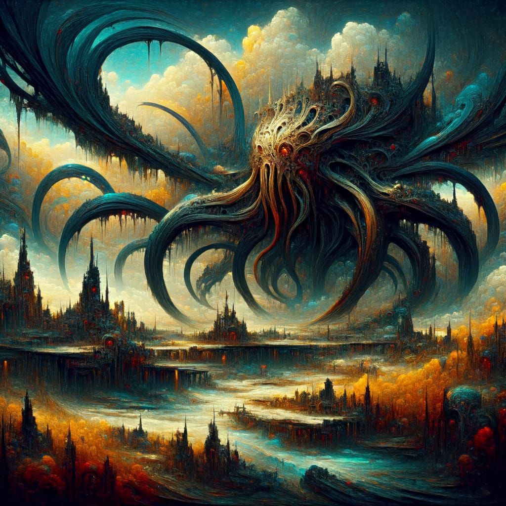 Intricate Anti-Utopia Monsters in Dark Matte Painting