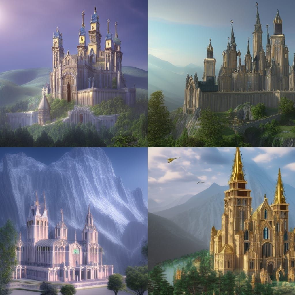Fantasy Cathedral and Monastery on a Hill